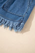 Raw Hem Elastic Waist Drawstring Pocket Denim Shorts