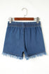 Raw Hem Elastic Waist Drawstring Pocket Denim Shorts