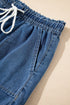 Raw Hem Elastic Waist Drawstring Pocket Denim Shorts