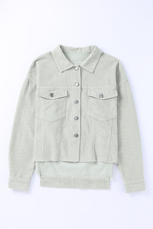 Raw Hem Flap Pocket Cropped Corduroy Jacket