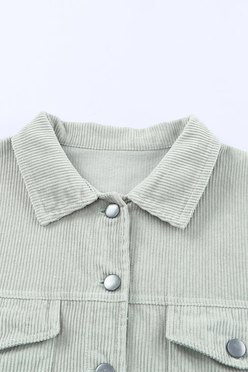 Raw Hem Flap Pocket Cropped Corduroy Jacket