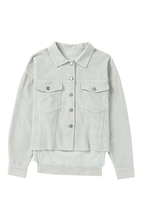 Raw Hem Flap Pocket Cropped Corduroy Jacket