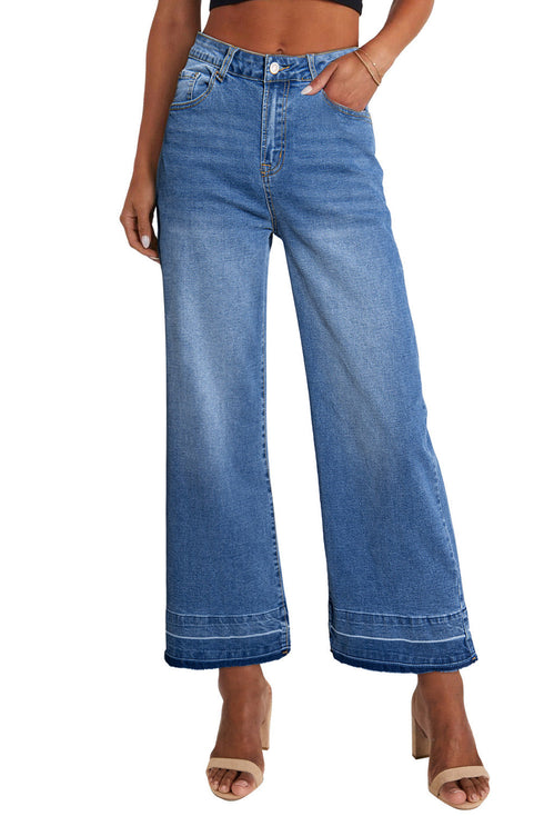 Raw Hem High Waist Straight Leg Loose Jeans