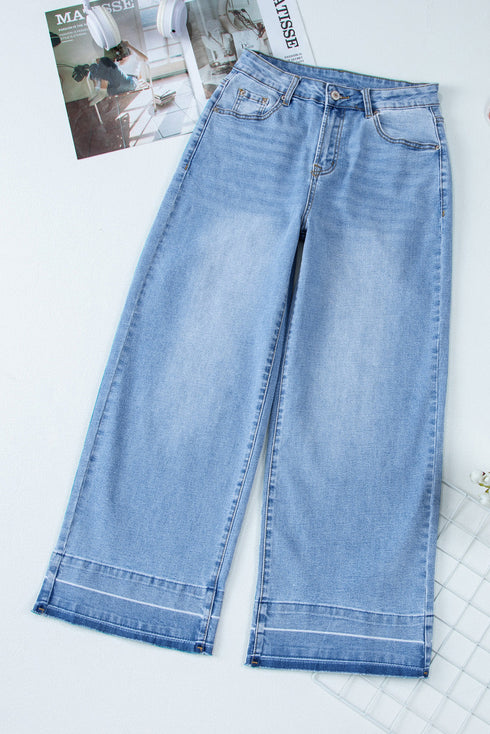 Raw Hem High Waist Straight Leg Loose Jeans