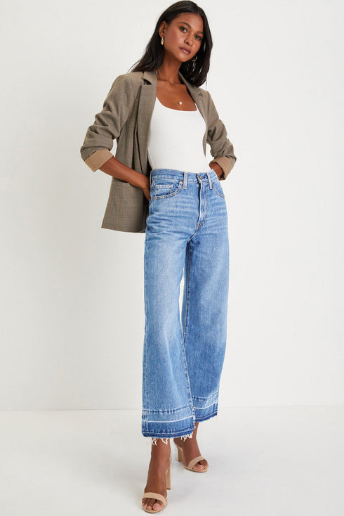 Raw Hem High Waist Straight Leg Loose Jeans
