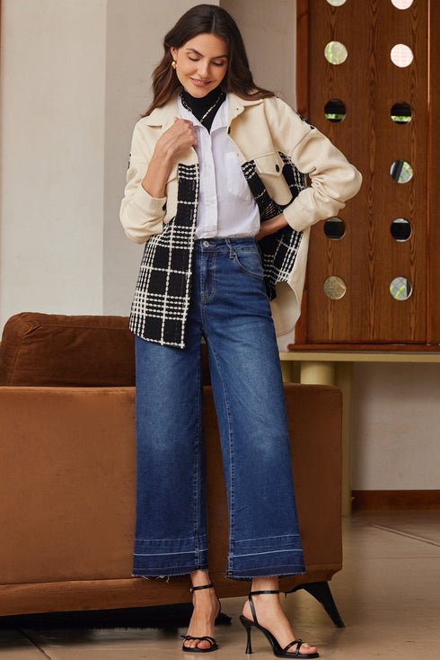 Raw Hem High Waist Straight Leg Loose Jeans