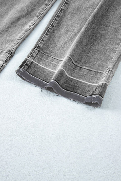 Raw Hem Loose Straight Leg High Waist Jeans