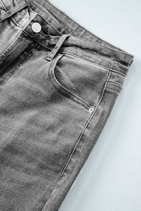 Raw Hem Loose Straight Leg High Waist Jeans