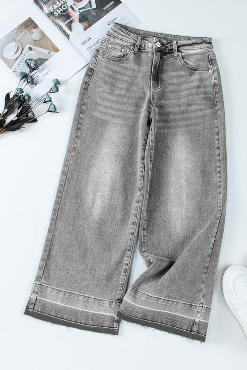 Raw Hem Loose Straight Leg High Waist Jeans