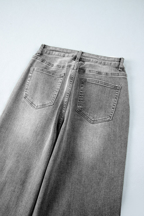 Raw Hem Loose Straight Leg High Waist Jeans
