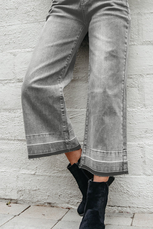 Raw Hem Loose Straight Leg High Waist Jeans