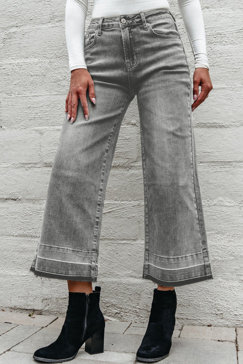 Raw Hem Loose Straight Leg High Waist Jeans