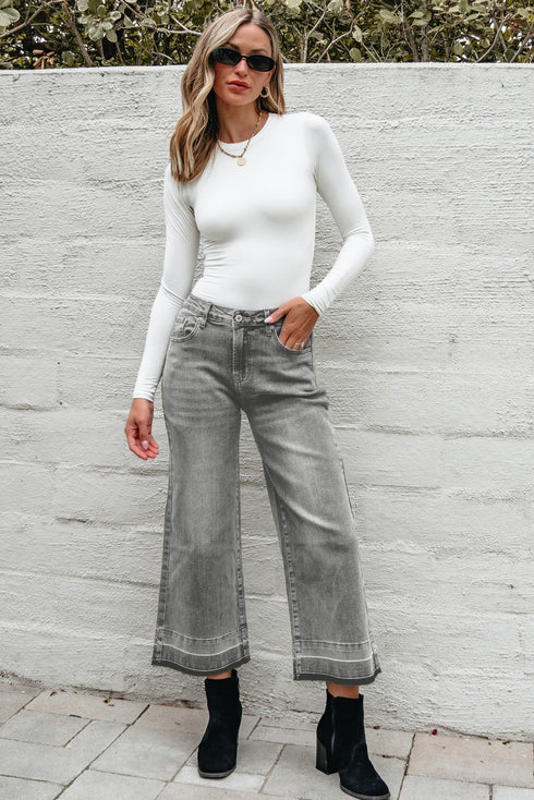 Raw Hem Loose Straight Leg High Waist Jeans