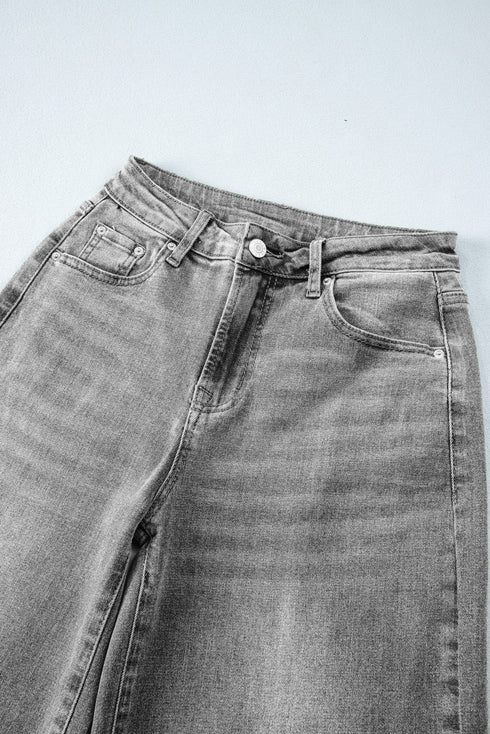 Raw Hem Loose Straight Leg High Waist Jeans
