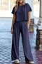 Raw Hem Loose Tee and Wide Leg Pants Set