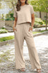 Raw Hem Loose Tee and Wide Leg Pants Set
