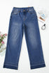 Raw Hem Unique Cuff High Rise Straight Loose Jeans