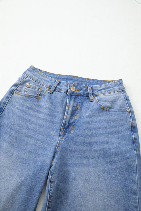 Raw Hem Unique Cuff High Rise Straight Loose Jeans