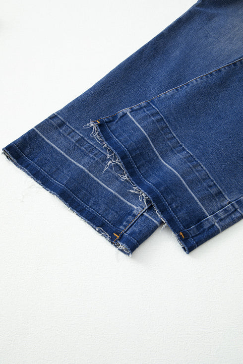 Raw Hem Unique Cuff High Rise Straight Loose Jeans