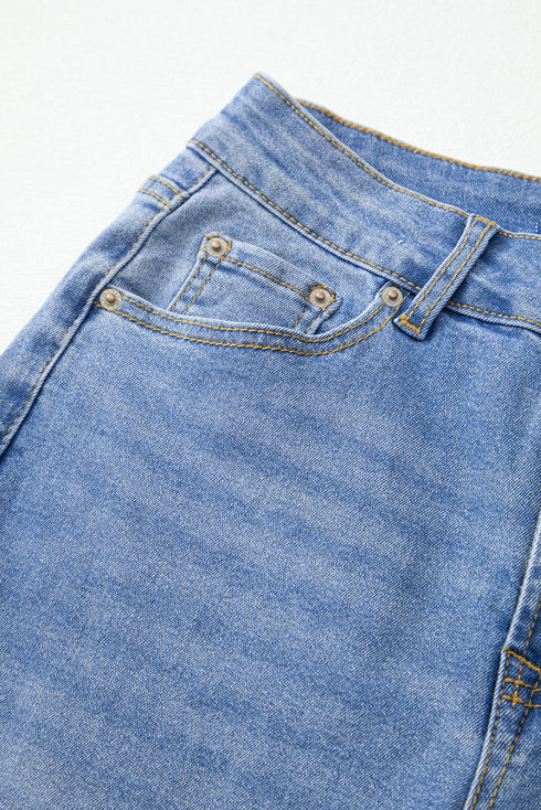 Raw Hem Unique Cuff High Rise Straight Loose Jeans