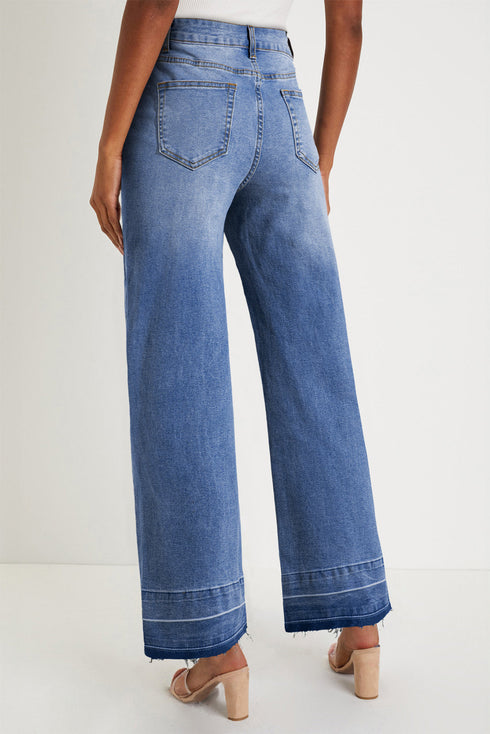 Raw Hem Unique Cuff High Rise Straight Loose Jeans