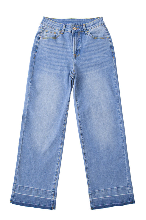 Raw Hem Unique Cuff High Rise Straight Loose Jeans