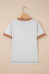 Raw Seam Detail Geometric Paneled Buttoned Henley Tee
