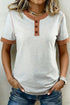 Raw Seam Detail Geometric Paneled Buttoned Henley Tee