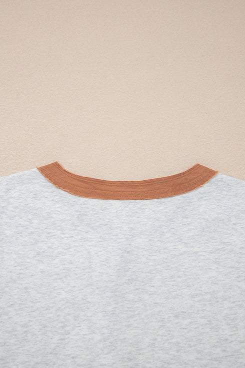 Raw Seam Detail Geometric Paneled Buttoned Henley Tee