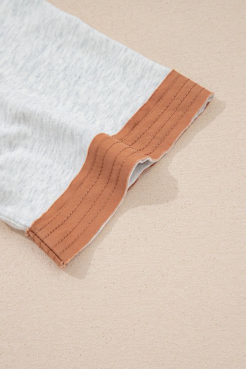Raw Seam Detail Geometric Paneled Buttoned Henley Tee