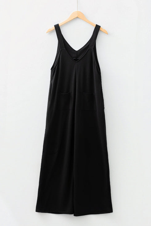 Raw Seam Floral Patch Wide Leg Overall Jumpsuit