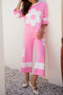 Raw Seam Flower Applique Wide Leg Loose Pant Set