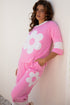 Raw Seam Flower Applique Wide Leg Loose Pant Set