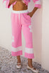 Raw Seam Flower Applique Wide Leg Loose Pant Set