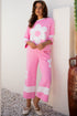 Raw Seam Flower Applique Wide Leg Loose Pant Set