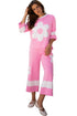 Raw Seam Flower Applique Wide Leg Loose Pant Set