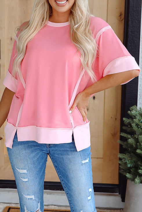 Raw Seam High Low Hem Side Split Top