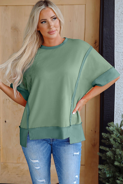 Raw Seam High Low Hem Side Split Top