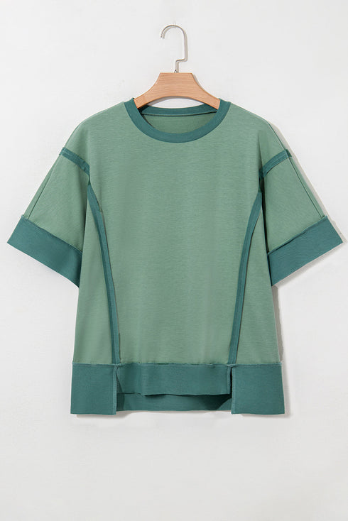 Raw Seam High Low Hem Side Split Top