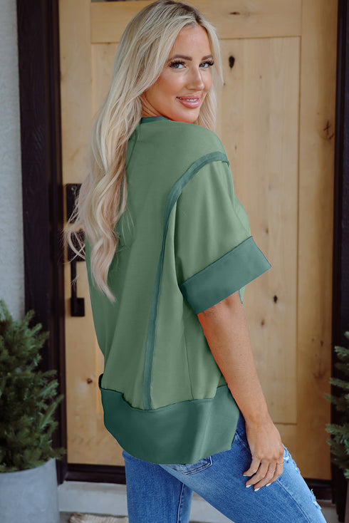Raw Seam High Low Hem Side Split Top
