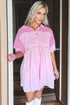 Raw Seam Patchwork A Line Polo Collar Mini Dress