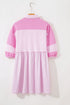 Raw Seam Patchwork A Line Polo Collar Mini Dress