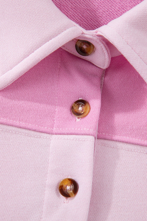 Raw Seam Patchwork A Line Polo Collar Mini Dress
