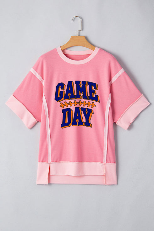 Raw Seam Patchwork Letter Graphic Jersey Tee