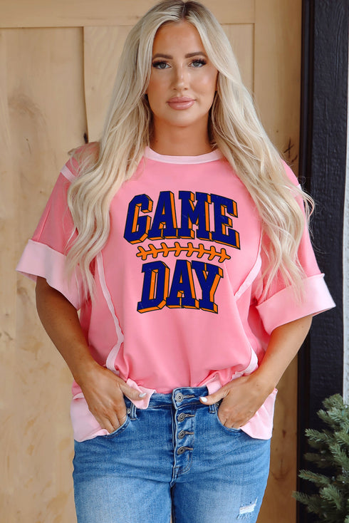 Raw Seam Patchwork Letter Graphic Jersey Tee