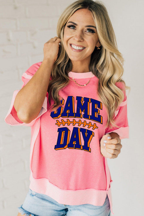 Raw Seam Patchwork Letter Graphic Jersey Tee