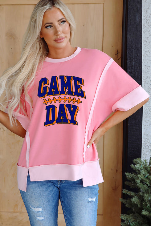 Raw Seam Patchwork Letter Graphic Jersey Tee