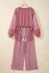 Raw Seam Patchwork Long Sleeve Top Pocketed Wide Leg Pant Set