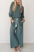 Raw Seam Patchwork Long Sleeve Top Pocketed Wide Leg Pant Set
