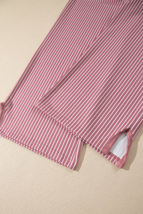 Raw Seam Patchwork Long Sleeve Top Pocketed Wide Leg Pant Set
